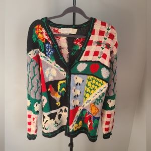 Hand knit animal print multi color sweater vintage